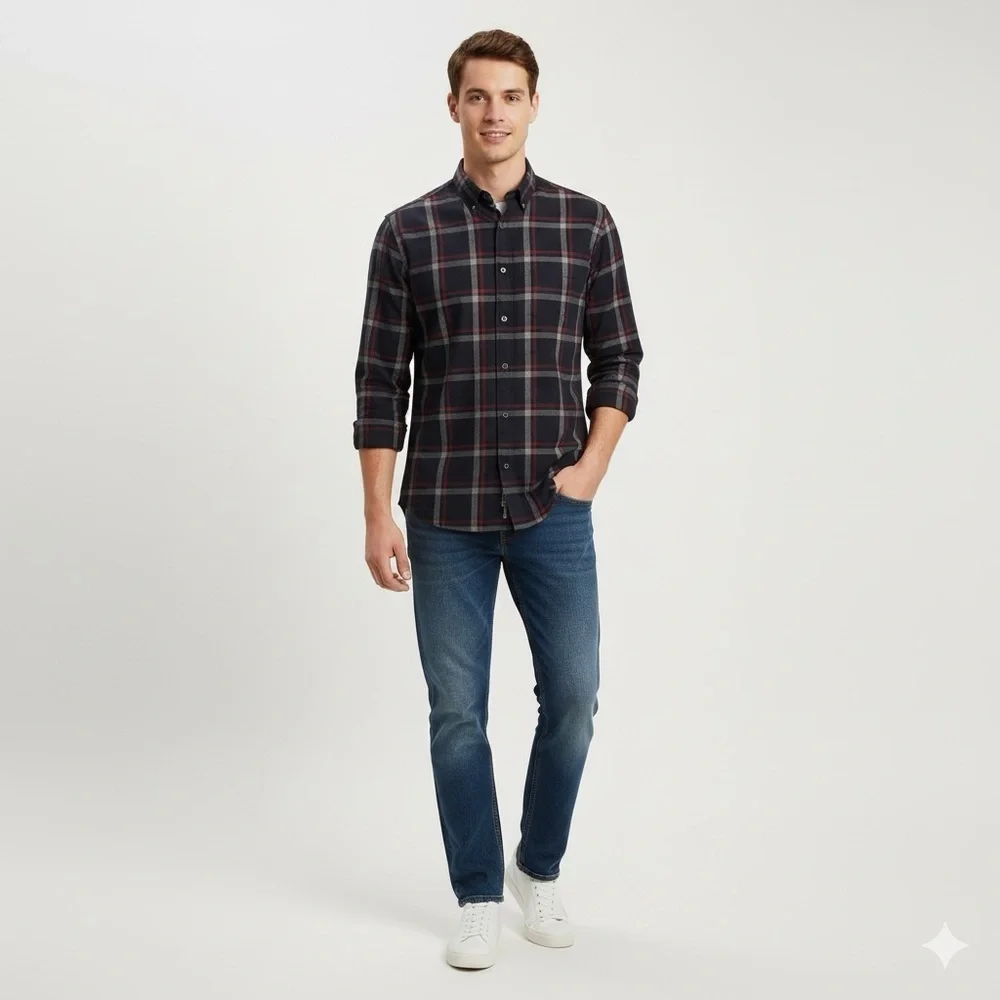 Banana Republic Men’s Button Down Untucked Fit Plaid Shirt Size Small Gray Red